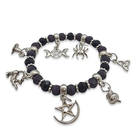 Pulseira Bruxa Roxa e Preta Conexão com a Natureza Ajustável