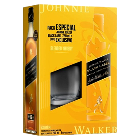 Kit Whisky Johnnie Walker Black Label 750ml + Copo de Vidro