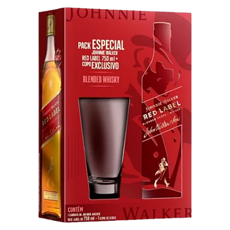 Kit Whisky Johnnie Walker Red Label 750ml + Copo de Vidro