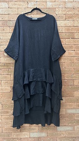 Vestido babados longo linho italiano