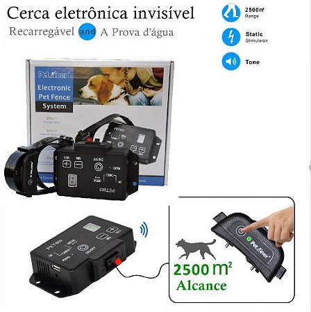Cerca eletrônica invisível PetAiner recarregável - Para adestramento de cães com 1 Coleira