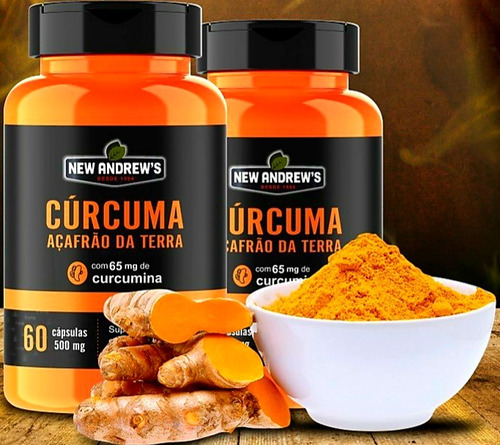 01 POTE de Açafrão da Terra Puro 500mg 60 Cápsulas New Andrew