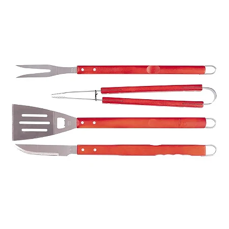 Conjunto Para Churrasco 4 Peças Cabos Compridos