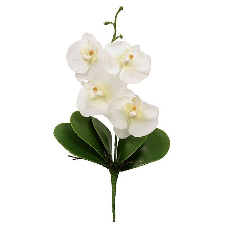 H.ORQUIDEA PHALAENOPSIS C/FOLHA CETIM X4 (BRANCO AMARELO) 33cm (FLORARTE)
