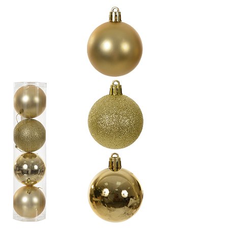 BOLA MISTO TUBO C/4 UND (DOURADO) 10cm (FLORARTE)