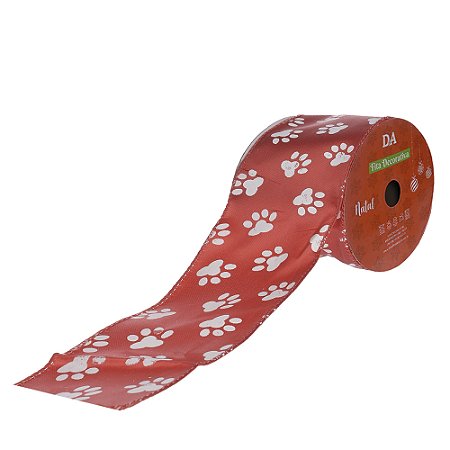 Fita Aramada Cetim PET c/Costura (Vermelho Branco ) 6,3cmX9,14m Florarte