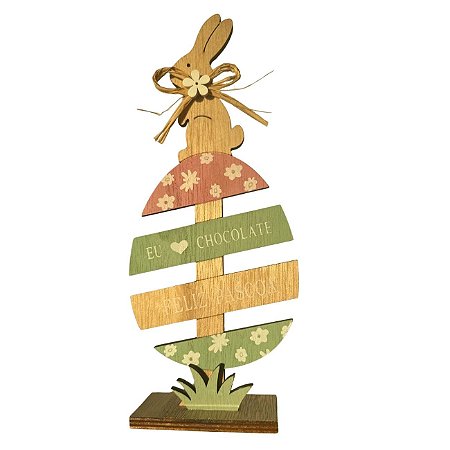 Placa Decorativa Pascoa Ovo 23,5X4X9,5cm Bege Rosa Florarte