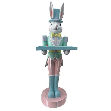 Resina Pascoa Coelho Quebra Nozes Colorido 46X16X15cm Florarte