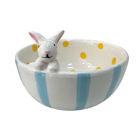 Pascoa Objeto Decorativo Coelho Azul Branco 11,8X11,4X7,5cm Florarte