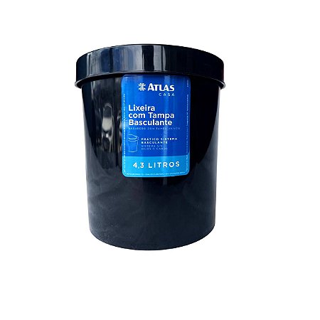 Lixeira Cesto De Lixo Preto Com Tampa Basculante 4,3L Atlas