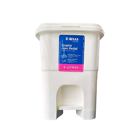 Lixeira Branca Cesto De Lixo Branca Com Pedal 6L PR1016-2