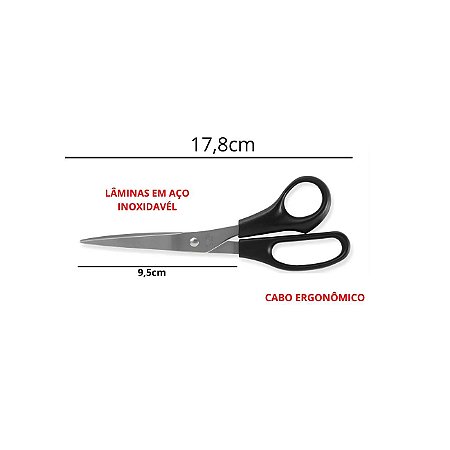 Tesoura Multiuso Brinox 7" 17,8cm Inox Cabo Preto 2423/304