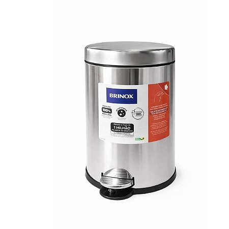 Lixeira Com Pedal E Balde Brinox Decorline 5 Litros Aço Inox