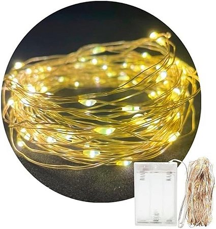Luz de Fada Cordão de Cobre - 10 Metros 100 Leds, Pilha e USB