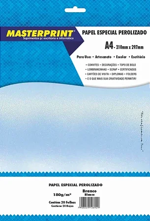 PAPEL BRANCO PEROLIZADO 180G/M² A4 - 20 FOLHAS