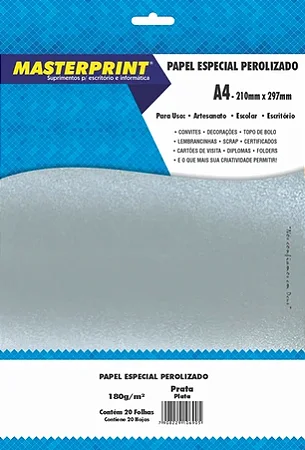 PAPEL PRATA PEROLIZADO 180G/M² A4 - 20 FOLHAS