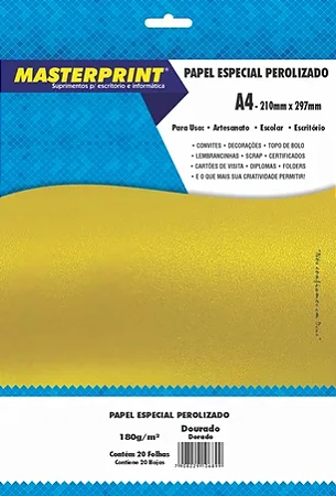 PAPEL DOURADO PEROLIZADO 180G/M² A4 - 20 FOLHAS
