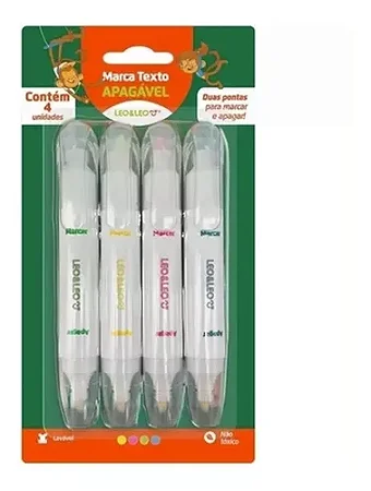 MARCA TEXTO APAGAVEL 4 CORES - LEO&LEO