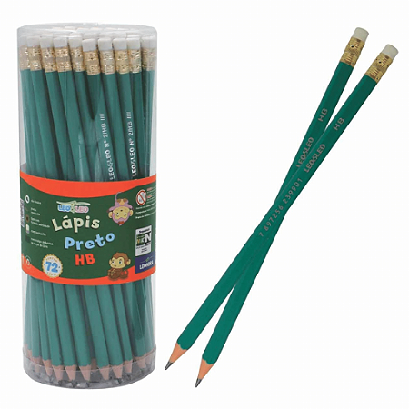 LÁPIS GRAFITE HB VERDE SEXTAVADO/BORRACHA POTE COM 72 UND