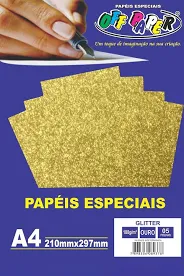 PAPEL GLITTER OURO A4 180G 5 FLS - PG Papelaria