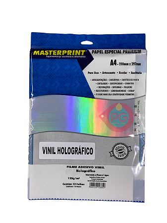 VINIL IMPRIMÍVEL A4 (FOLHA) HOLOGRAFICO ADESIVO (JATO DE TINTA) A PROVA D'ÁGUA