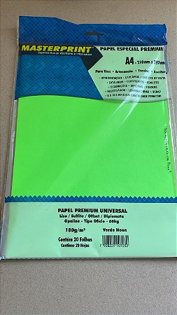 PAPEL NEON VERDE A4 180G 20 FLS