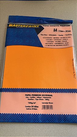 PAPEL NEON LARANJA A4 180G 20 FLS