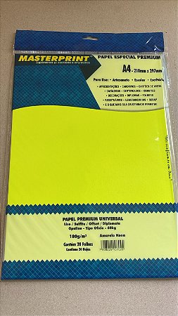 PAPEL NEON AMARELO A4 180G 20 FLS