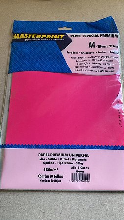 PAPEL OPALINE NEON MIX (04 CORES) A4 180G 20 FLS