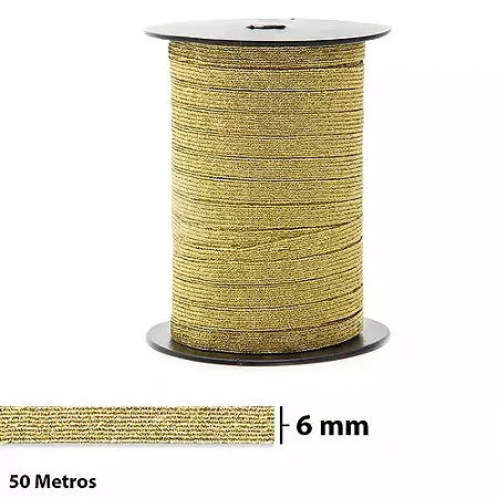 ELÁSTICO CHATO SÃO JOSÉ METALIZADO N 12 OURO ROLO 50 METROS