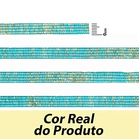 ELÁSTICO CHATO CROCHET 7MM AZUL AZUL TURQUEZA/ OURO COM BRILHO