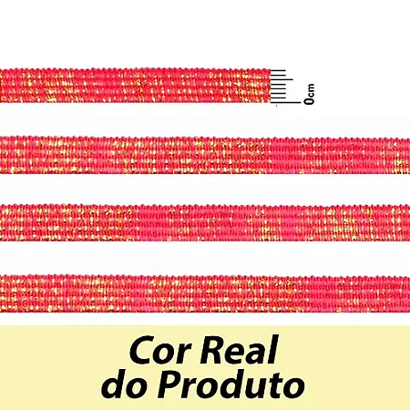 ELÁSTICO CHATO CROCHET 7MM ROSA PINK/ OURO COM BRILHO