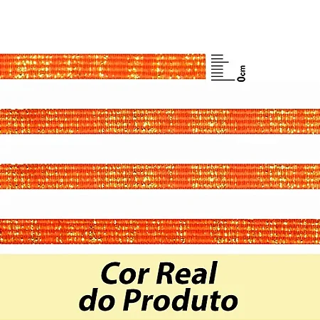 ELÁSTICO CHATO CROCHET 7MM LARANJA/ OURO COM BRILHO