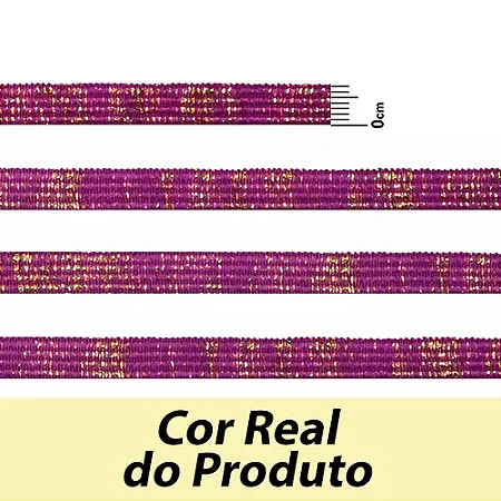 ELÁSTICO CHATO CROCHET 7MM ROXO/ OURO COM BRILHO