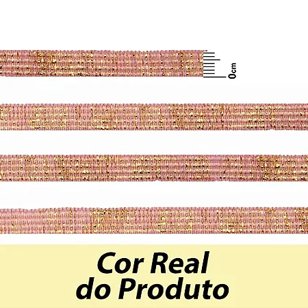 ELÁSTICO CHATO CROCHET 7MM ROSA BB/ OURO COM BRILHO