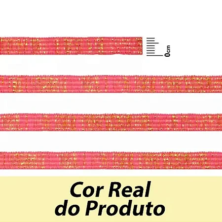 ELÁSTICO CHATO CROCHET 7MM ROSA CITRICO/ OURO COM BRILHO