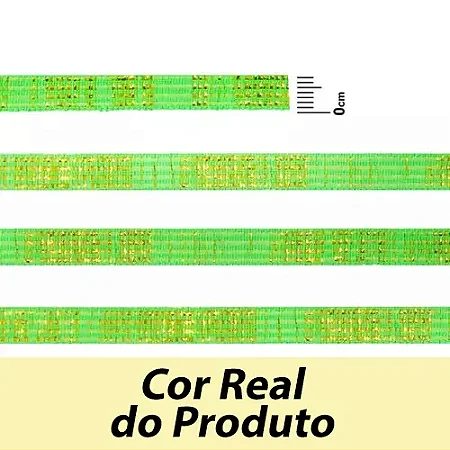 ELÁSTICO CHATO CROCHET 7MM VERDE CITRICO/ OURO COM BRILHO