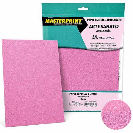 MP-PAPEL ROSA GLITTER/ARTESANATO 250G/M² A4 - 10FOLHAS DER 4