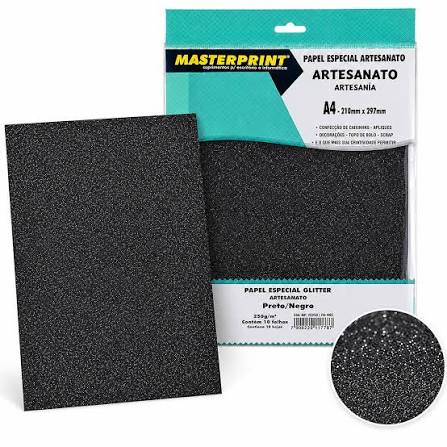 MP-PAPEL PRETO GLITTER/ARTESANATO 250G/M² A4 - 10FOLHAS DER 4