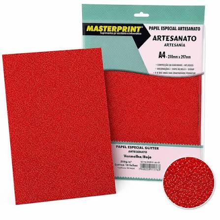 MP-PAPEL VERMELHO GLITTER/ARTESANATO 250G/M² A4 - 10FOLHAS DER 4