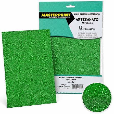 MP-PAPEL VERDE GLITTER/ARTESANATO 250G/M² A4 - 10FOLHAS DER 4
