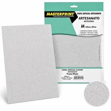 MP-PAPEL PRATA GLITTER/ARTESANATO 250G/M² A4 - 10FOLHAS DER 4