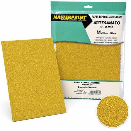 MP-PAPEL DOURADO GLITTER/ARTESANATO 250G/M² A4 - 10FOLHAS DER 4