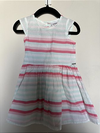 Vestido listrado azul e rosa - 1 ano