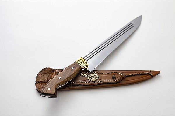 FACA CARBONO 10" LISTRADA GAÚCHA / AÇO 3,75 MM / CABO MADEIRA / BAINHA TRABALHADA