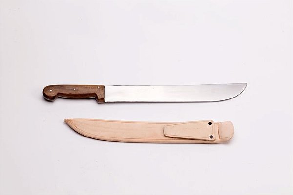 FACÃO LARGO 14 POL. / AÇO CARBONO 1070 / CABO MADEIRA E BAINHA DE COURO