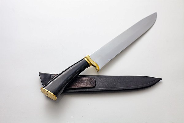 FACA INOX CABO CHIFRE C/ BAINHA EM COURO