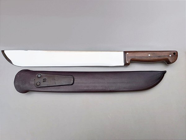 FACÃO 14" MILITAR INOX MARCA CASCAVEL CABO MADEIRA / BAINHA DE COURO