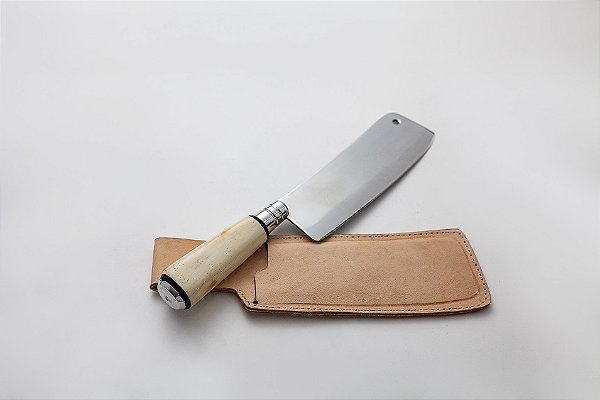 CUTELO INOX GAÚCHA  / CABO OSSO OVAL / BAINHA DE COURO