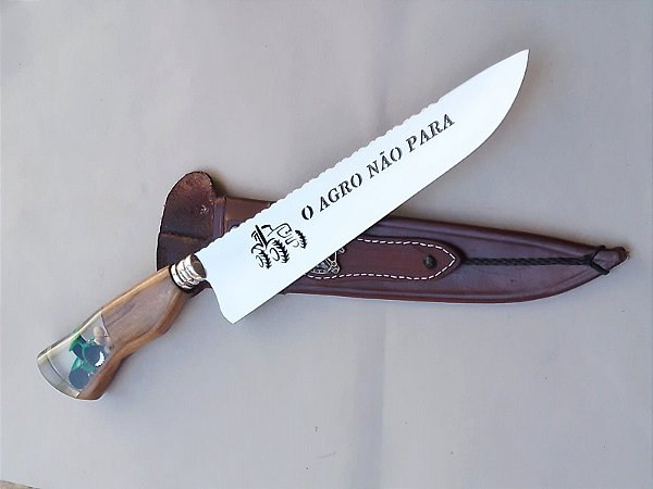 FACA INOX 10" MODELO HÍBRIDO VAZADO C/ BAINHA ESPECIAL EM COURO